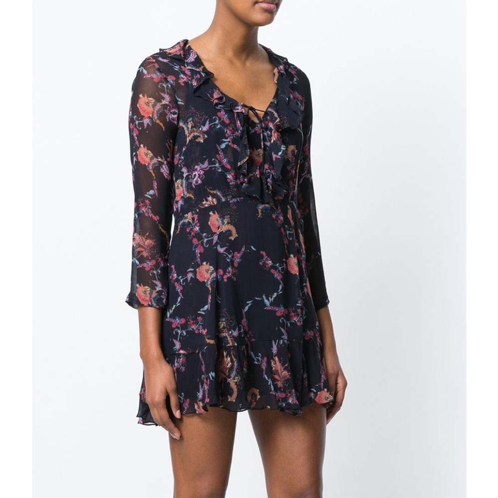 IRO Ruffled Printed Lucine Black Floral Mini Dress 8